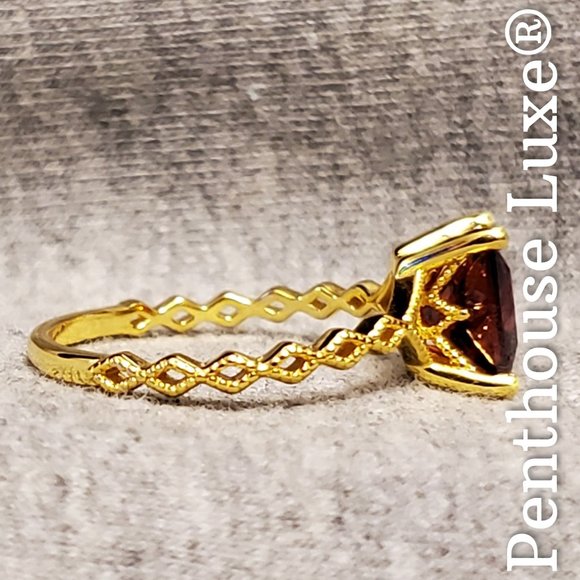 REAL Red Garnet 14k Yellow Gold Sterling Silver Ring - Picture 4 of 6